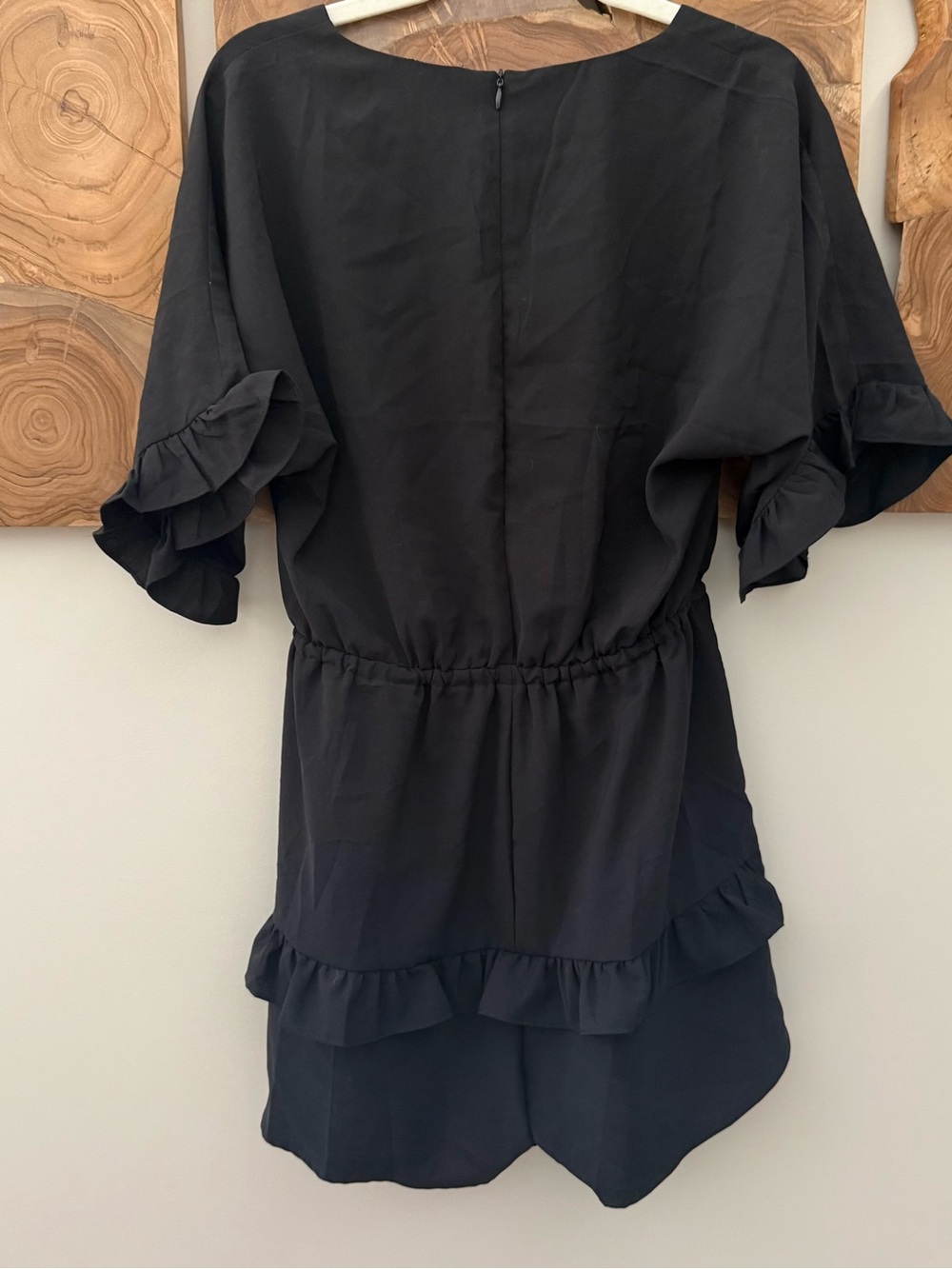 Black V-Neck Ruffle Drawstring Mini Dress - Picture 4 of 4